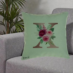 Cadou Personalizat - Perna Personalizata Monograma Rose Gold Litera X, 40x40 cm, Verde, Husa Detasabila, Perna Inclusa, BEKZ®