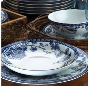 Set de veselă, 24 de piese, porțelan, alb/albastru