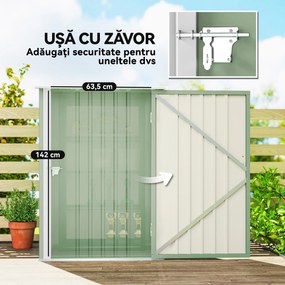 Outsunny Căsuță de Grădină 0,92m² din Oțel Galvanizat, Depozit pentru Unelte cu Ușă Blocabilă, Acoperiș Înclinat, 100x104x160 cm, Verde Deschis | Aosom Romania