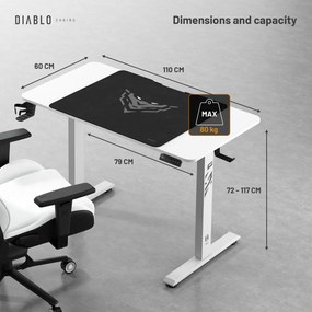 Birou reglabil pe înălțime Diablo X-Tensio 1100 alb