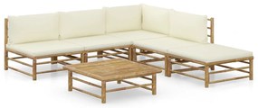 3058235 vidaXL Set mobilier de grădină cu perne alb crem, 6 piese, bambus