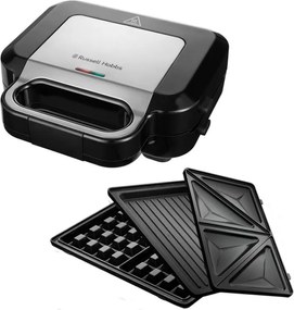Aparat 3in1 sanwich maker, grofe, grill Russell Hobbs Creation 26810-56, 750 W, 3 placi detasabile, Otel inoxidabil, Negru