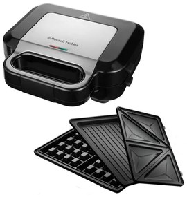 Aparat 3in1 sanwich maker, grofe, grill Russell Hobbs Creation 26810-56, 750 W, 3 placi detasabile, Otel inoxidabil, Negru