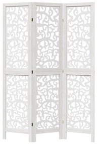 Paravan camera 3 panouri, alb, lemn masiv paulownia