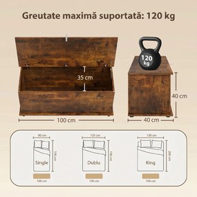 HOMCOM Bancă de Depozitare cu Picioare Antiderapante din Lemn, 100x40x40 cm, Maro | Aosom Romania