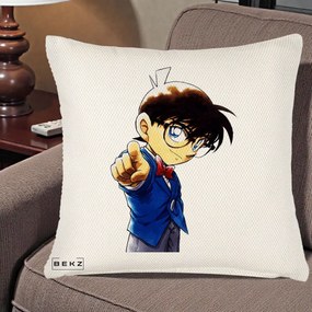 Perna Personalizata Detective Conan Conan Arata, 40x40 cm, Crem Reliefat, Husa Detasabila, Perna Inclusa, BEKZ®