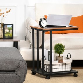 Masuta de cafea coltar pentru canapea si pat cu 4 roti in stil industrial din lemn, 51x36x61 cm HOMCOM | Aosom RO