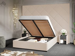 Pat Tapitat cu Panou 305x228 C3 Dubai pentru saltea de 190 rabatabil cu lada Crem - Velluto 2 140x190
