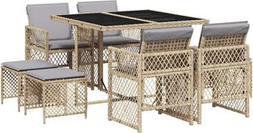 vidaXL Set de masă pentru grădină, 9 piese, cu perne, bej, poliratan