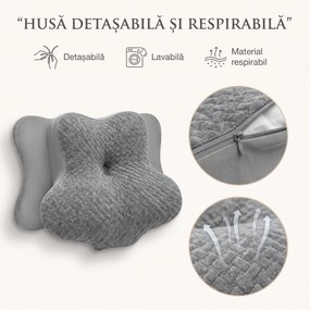 Perna cervicala ortopedica memory foam cu strat reglabil 2 cm, husa Tencel, Gri