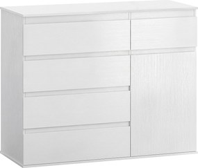 HOMCOM Bufet living, mobilier de depozitare cu 5 sertare, poliță reglabilă și ușă cu închidere silențioasă, 100 x 40 x 80 cm, alb | Aosom Romania