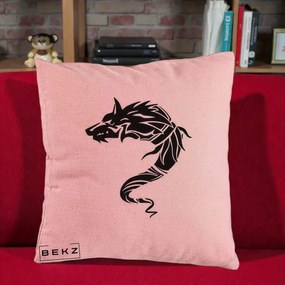 Perna Decorativa Lup Tribal Alb-Negru, 40x40 cm, Roz, Husa Detasabila, Perna Inclusa, BEKZ®