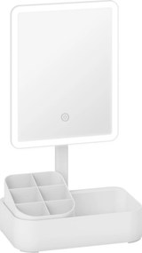HOMCOM Oglindă Machiaj cu LED-uri, Oglindă Vanity Reîncărcabilă cu Ecran Touch, 2 Moduri de Iluminare și Rotire 180°, Alb | Aosom Romania