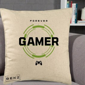 Perna Personalizata Forever Gamer, 40x40 cm, Bej, Husa Detasabila, Perna Inclusa, BEKZ®