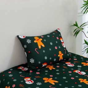 Fata de perna din microfibra SNOWMAN AND GINGERBREAD 50x70 cm, verde