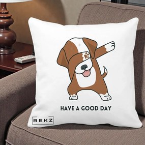Perna Decorativa Caine Dab Have A Good Day, 40x40 cm, Alba Mata, Husa Detasabila, Perna Inclusa, BEKZ®
