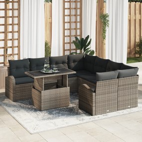 vidaXL Set de 9 canapele pentru grădină cu perne gri din ratan poli