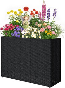 Outsunny Jardinieră înălțată din rășină împletită, suport flori cu vas detașabil și picioare reglabile, cadru din oțel, negru | Aosom Romania