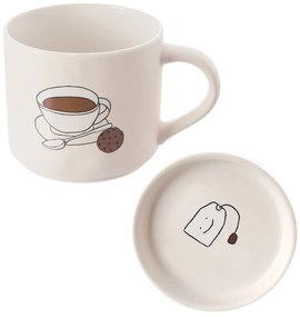 Cană cu capac albă din porțelan 450 ml – Orion