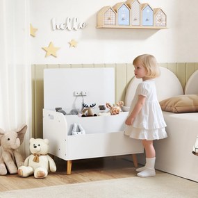 AIYAPLAY Cufăr pentru jucării copii, cufăr de depozitare pentru copii, capac rabatabil și compartiment deschis, 60x40x43cm, alb | Aosom Romania