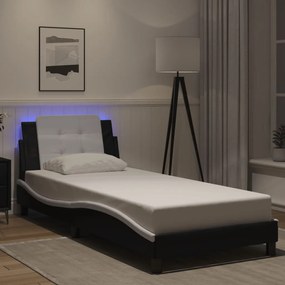 3214080 vidaXL Cadru de pat cu lumini LED negru/alb 90x190 cm piele ecologică