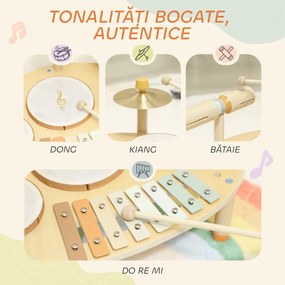 AIYAPLAY Set de Instrumente Muzicale pentru Copii de la 2+ Ani cu Tobe și Xilofon, Culoare Naturală | Aosom Romania