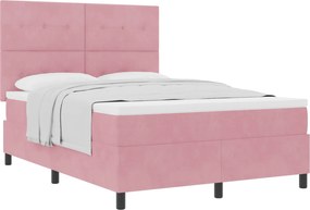 vidaXL Pat cu arcuri cu saltea cu headboard Roz 140 x 200 cm Catifea
