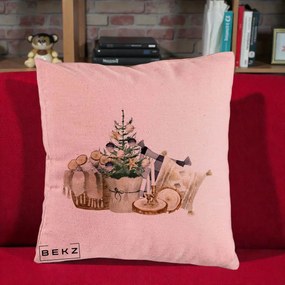 Perna Decorativa Colt Cozy de Craciun Boho, 40x40 cm, Roz, Husa Detasabila, Perna Inclusa, BEKZ®