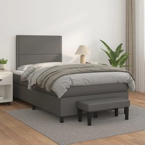 3137597 vidaXL Pat box spring cu saltea, gri, 120x200 cm, piele ecologică