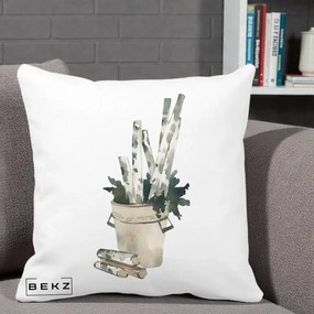 Perna Decorativa Butuci de Mesteacan Watercolor, 40x40 cm, Alba Mata, Husa Detasabila, Perna Inclusa, BEKZ®