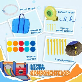 Outsunny 4 in 1 pentru copii Tobogan de apa Bounce House tobogan, trambulina, piscina, pentru copii de 3-8 ani