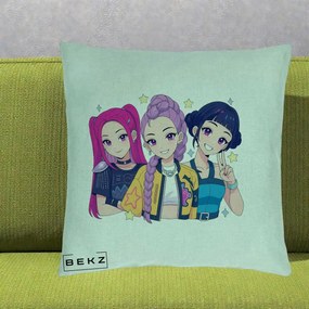 Perna Personalizata K-pop HUNTRX Trio Anime Stele, 40x40 cm, Verde Menta, Husa Detasabila, Perna Inclusa, BEKZ®