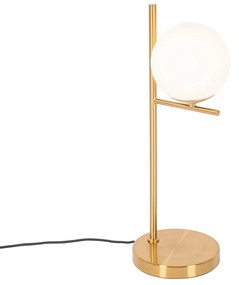 Lampă de masă Art Deco aurie și cu sticlă opalescentă - Flore