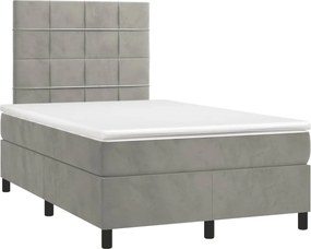 vidaXL Pat box spring cu saltea, gri deschis, 120x190 cm, catifea