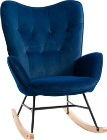 HOMCOM Fotoliu balansoar, rocking chair, fotoliu pentru alăptare confortabil cu structură din lemn masiv și metal pentru Living, Dormitor, Balcon, Catifea albastră | Aosom Romania