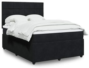vidaXL Pat box spring cu saltea, negru, 140x190 cm, catifea