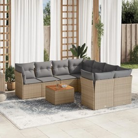 vidaXL Set canapele de grădină, 9 piese, cu perne, bej, poliratan