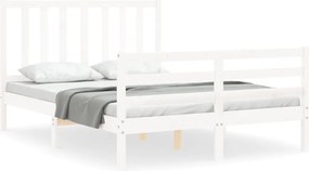 vidaXL Cadru de pat fără saltea, alb, 140x190 cm, lemn masiv de pin