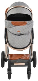 Carucior nou nascuti 2 in 1 NOVOKIDS™ Alma Gold PRO , Cu geanta bebe, Cadru Aluminiu , Amortizoare, Roti din cauciuc plin AVE, Landou, Modul sport,