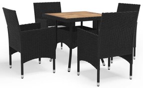 3058322 vidaXL Set mobilier grădină, 5 piese, negru, poliratan, lemn acacia