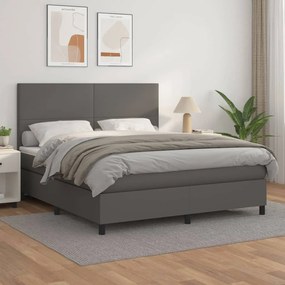 3142741 vidaXL Pat box spring cu saltea, gri, 180x200 cm, piele ecologică