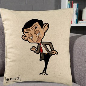 Perna Personalizata Mr. Bean Caricatura, 40x40 cm, Bej, Husa Detasabila, Perna Inclusa, BEKZ®