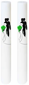 Set 2 Lumanari Nunta Mire si Mireasa cu buchet verde 4,5 cm, 40 cm