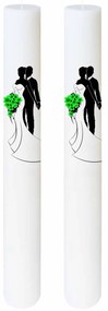Set 2 Lumanari Nunta Mire si Mireasa cu buchet verde 4,5 cm, 60 cm