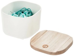 Cutie depozitare cu capac din lemn paulownia iDesign Eco, 9 x 9 cm, alb