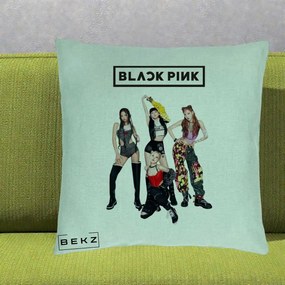 Perna Personalizata K-pop BLACKPINK Fotografie de Grup, 40x40 cm, Verde Menta, Husa Detasabila, Perna Inclusa, BEKZ®