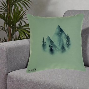 Perna Decorativa Munti Inzapeziti Acuarela Indigo, 40x40 cm, Verde, Husa Detasabila, Perna Inclusa, BEKZ®