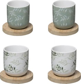 Pahare din ceramică cu suporturi de bambus, 4 buc, 130 ml