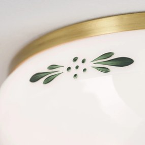 Plafoniera clasica Landhaus 28cm alama satin/ sticla opal decor verde