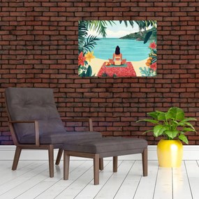 Tablou pe sticlă - Yoghiniță pe plajă (70x50 cm)